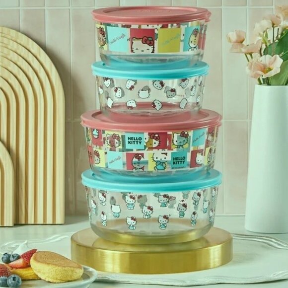 Pyrex | Kitchen | Pyrex Hello Kitty Decorated Glass Food Storage Set 8 ...